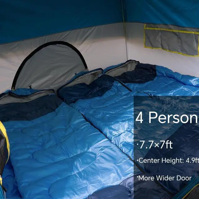 Alt view image 3 of 7 - Tents 4 Person Camping Tent, Easy Setup Waterproof Family Tents for Camping, Portable Dome Tent for Outdoor Camping with Rainfly, Carry Bag Deepblue
