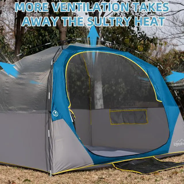 Alt view image 5 of 7 - Tents 4 Person Camping Tent, Easy Setup Waterproof Family Tents for Camping, Portable Dome Tent for Outdoor Camping with Rainfly, Carry Bag Deepblue