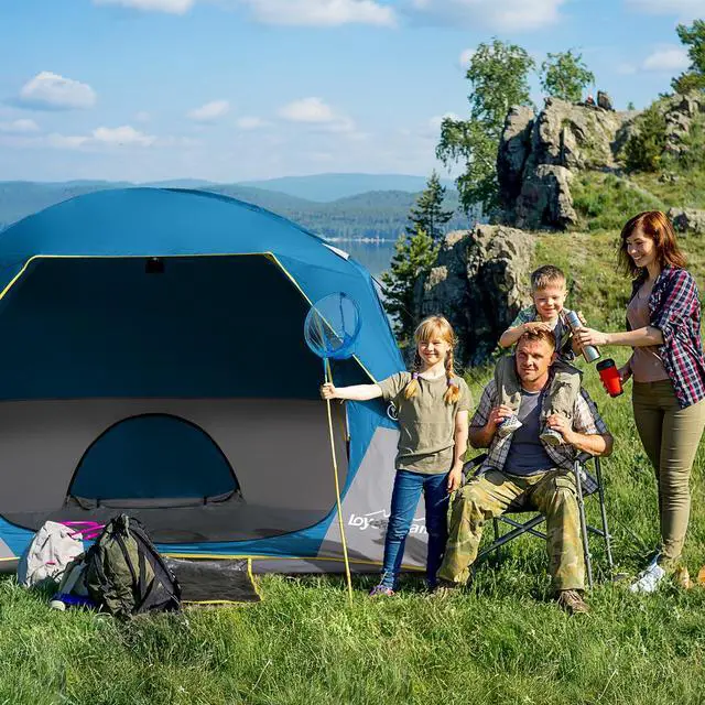 Alt view image 7 of 7 - Tents 4 Person Camping Tent, Easy Setup Waterproof Family Tents for Camping, Portable Dome Tent for Outdoor Camping with Rainfly, Carry Bag Deepblue