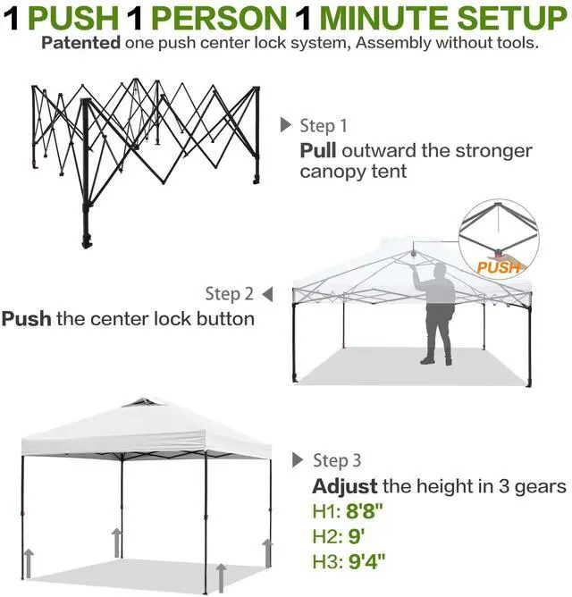 Alt view image 5 of 6 - 10'x10' Pop Up Canopy Tent with 1 Sidewall and 6 Pockets, One Push Setup, Instant Shade Tent with Vented Roof for Beach Patio Outdoor, Case, 8 Stakes, 4 Ropes, 4 Sandbags (White)