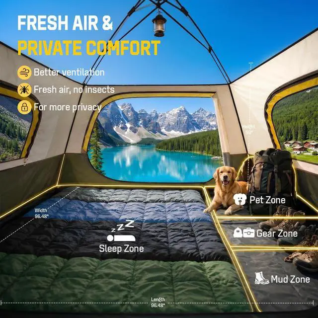 Alt view image 2 of 7 - Tent 4 Person Tents for Camping - Instant Cabin Tent Setup in 50 Seconds with Rainfly & Windproof, Portable Pop Up Tents with Carry Bag for Family Outdoor Camping & Hiking
