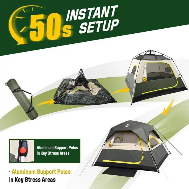 Alt view image 3 of 7 - Tent 4 Person Tents for Camping - Instant Cabin Tent Setup in 50 Seconds with Rainfly & Windproof, Portable Pop Up Tents with Carry Bag for Family Outdoor Camping & Hiking