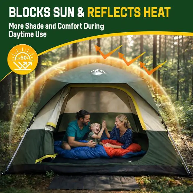Alt view image 6 of 7 - Tent 4 Person Tents for Camping - Instant Cabin Tent Setup in 50 Seconds with Rainfly & Windproof, Portable Pop Up Tents with Carry Bag for Family Outdoor Camping & Hiking