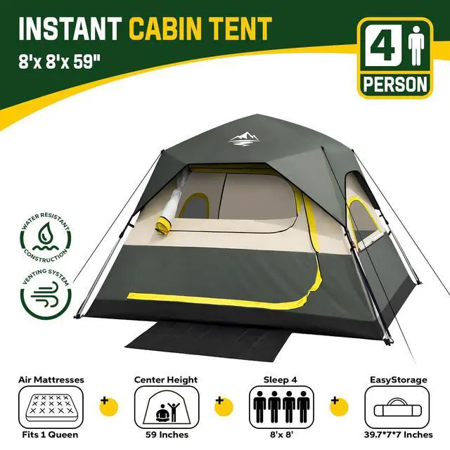 Alt view image 7 of 7 - Tent 4 Person Tents for Camping - Instant Cabin Tent Setup in 50 Seconds with Rainfly & Windproof, Portable Pop Up Tents with Carry Bag for Family Outdoor Camping & Hiking