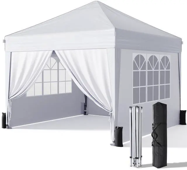 Main image of 10x10 Pop Up Canopy with Sidewalls, Outdoor Instant Canopy Tent with Carry Bag for Commercial Events, Camping, Backyard Parties - White