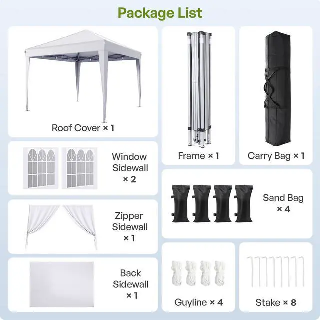 Alt view image 3 of 7 - 10x10 Pop Up Canopy with Sidewalls, Outdoor Instant Canopy Tent with Carry Bag for Commercial Events, Camping, Backyard Parties - White