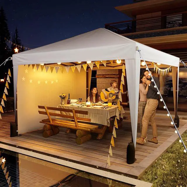 Alt view image 6 of 7 - 10x10 Pop Up Canopy with Sidewalls, Outdoor Instant Canopy Tent with Carry Bag for Commercial Events, Camping, Backyard Parties - White