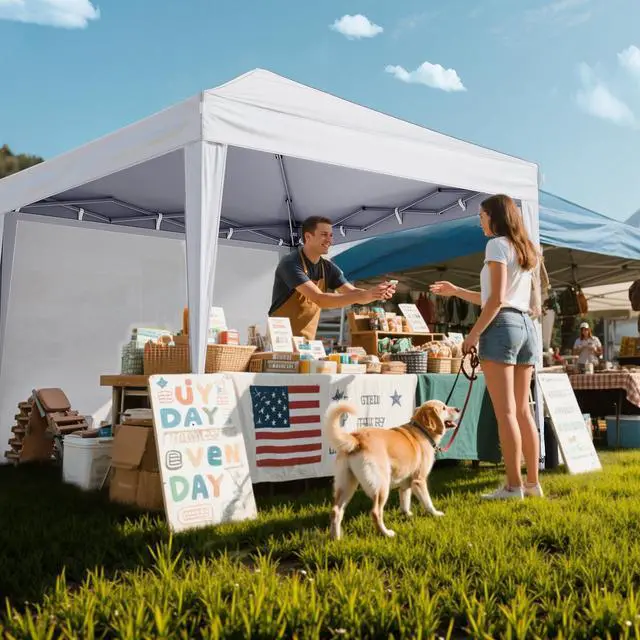 Alt view image 7 of 7 - 10x10 Pop Up Canopy with Sidewalls, Outdoor Instant Canopy Tent with Carry Bag for Commercial Events, Camping, Backyard Parties - White