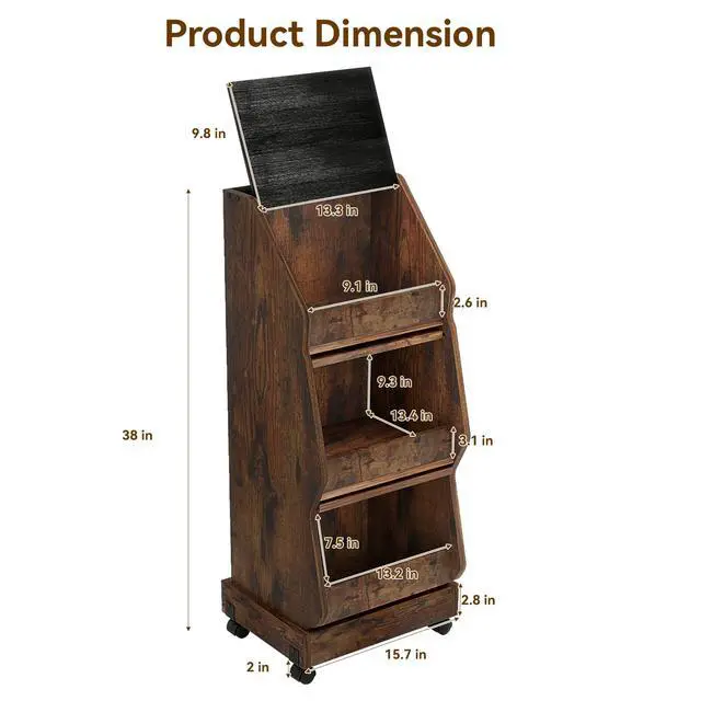 Alt view image 2 of 7 - Potato and Onion Storage Bin Rustic Movable Bread Box with Wheels