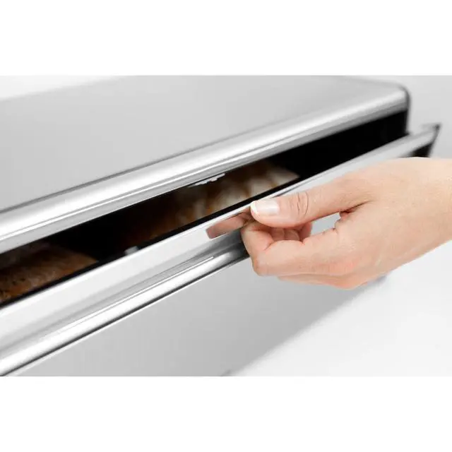 Alt view image 3 of 7 - Rectangular Fall Front Bread Box | Matt Steel | Large Metal Front Opening Bread Store for Kitchen Countertop | Flat Top for Extra Storage, Magnet Closing Lid | Fits 2 Loaves