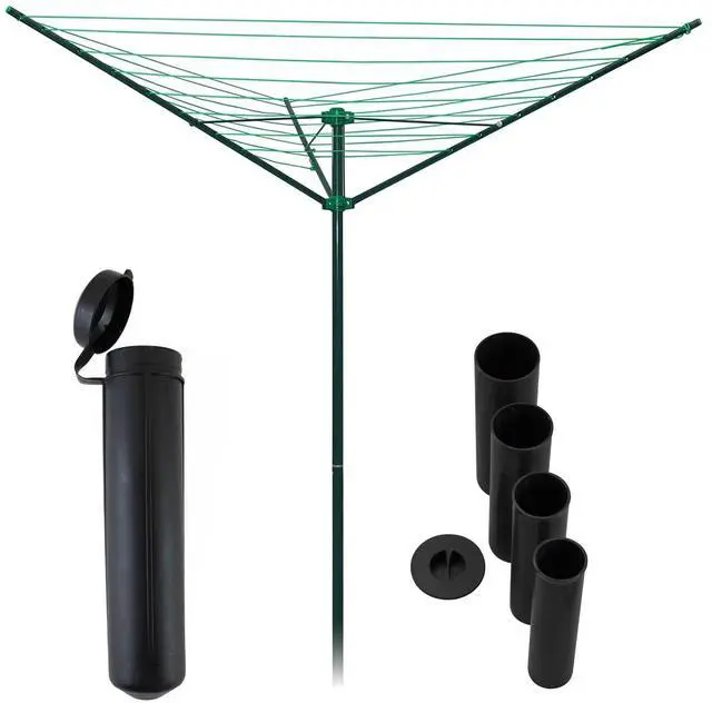 Main image of 91 FT Outdoor Umbrella Clothesline - Green Painted Steel Rotary Clothesline Line with Ground Socket for Outdoor Laundry Drying, Hanging Clothes, Sheets & Towels