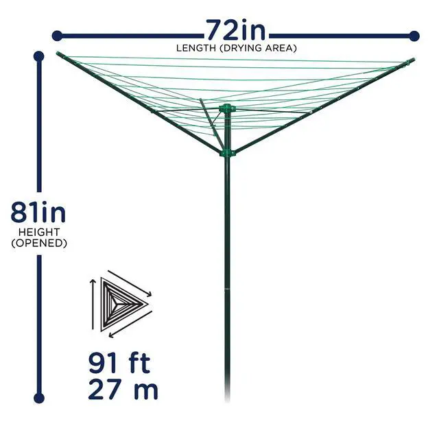 Alt view image 4 of 4 - 91 FT Outdoor Umbrella Clothesline - Green Painted Steel Rotary Clothesline Line with Ground Socket for Outdoor Laundry Drying, Hanging Clothes, Sheets & Towels