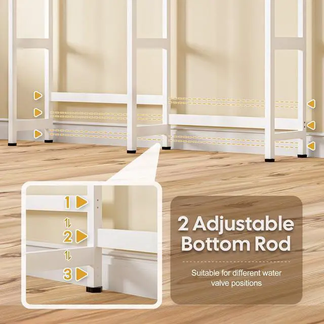 Alt view image 7 of 7 - Over The Washer and Dryer Storage Shelf Bamboo,5 Tiers Laundry Room Drying Rack with Adjustable Shelves and 4 Hooks,Space Saver Organizer for Hanging Clothes and Towels (White)