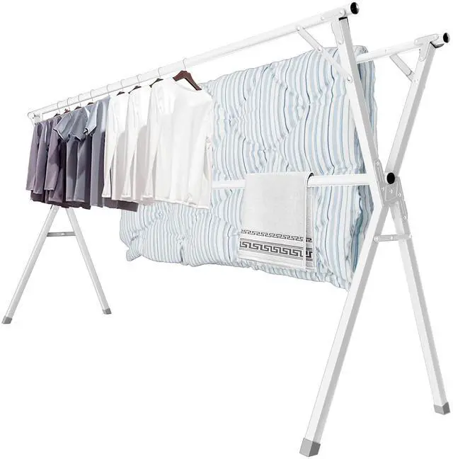 Main image of 95 Inches Clothes Drying Rack, Drying Rack Clothing Folding Indoor Outdoor, Heavy Duty Stainless Steel Laundry Drying Rack, Foldable Portable Clothes Rack Garment Rack with 20 Hooks White