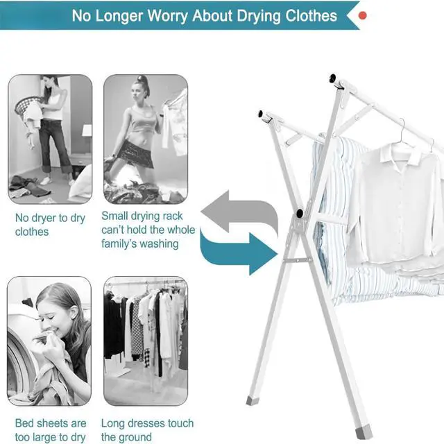 Alt view image 5 of 5 - 95 Inches Clothes Drying Rack, Drying Rack Clothing Folding Indoor Outdoor, Heavy Duty Stainless Steel Laundry Drying Rack, Foldable Portable Clothes Rack Garment Rack with 20 Hooks White