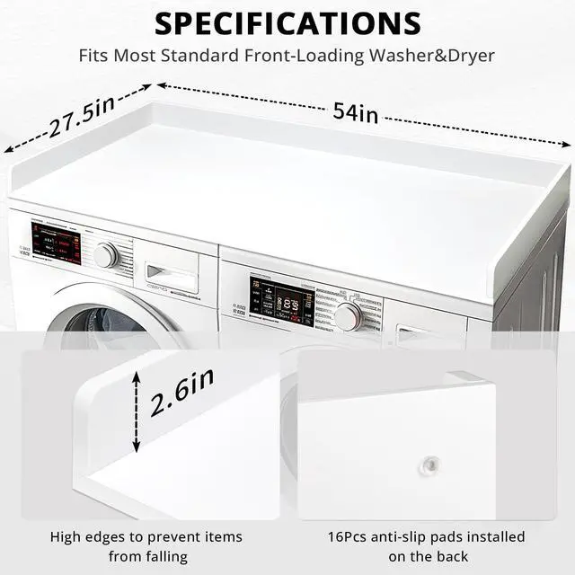 Alt view image 4 of 6 - Washer Dryer Countertop, 27.5" x 54" Bamboo Washer and Dryer Countertop for Laundry Room Organization(White)