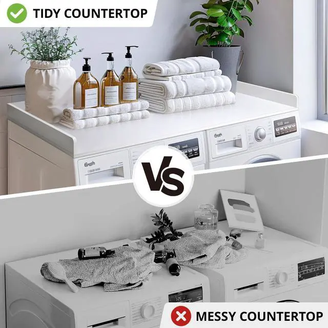 Alt view image 6 of 6 - Washer Dryer Countertop, 27.5" x 54" Bamboo Washer and Dryer Countertop for Laundry Room Organization(White)