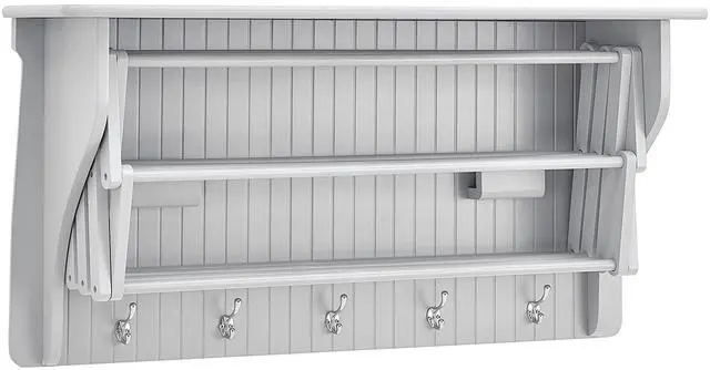 Main image of Accordion Clothes Drying Rack, Retractable, Wall Mounted Towel Rack and Hooks for Clothes and Towels for use in Laundry Room or Garage - White