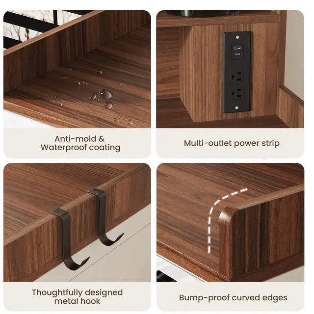 Alt view image 4 of 7 - Upgraded 2-Tier Washer and Dryer Countertop with Power Outlet,54" W x 27.6" D Large Laundry Countertop for Fold Clothes, Laundry Topper with Non-Slip Pads & Metal Hooks and Storage Basket