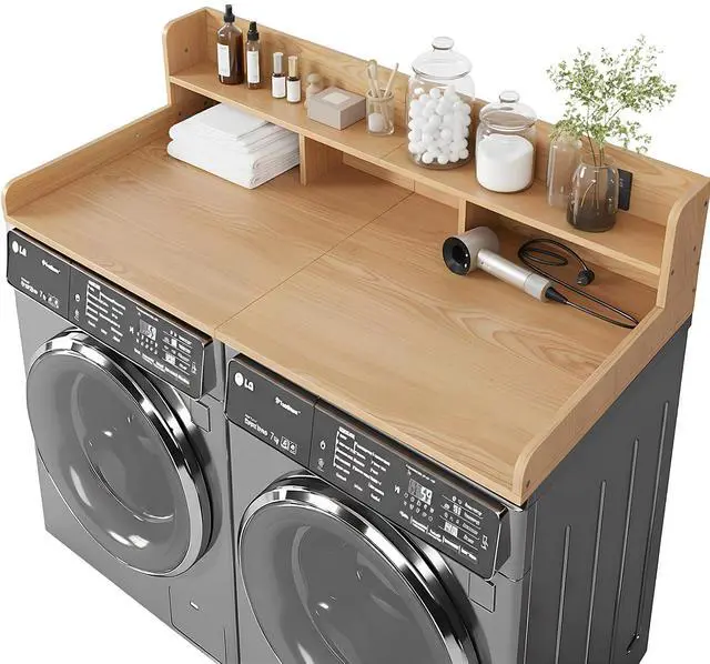 Main image of Washer Dryer Countertop with Shelf, 2-Tier Laundry Countertop Over Washer and Dryer, 54" x 27.55" Wooden Table for Folding Clothes for Laundry Room Organization and Storage (Oak)