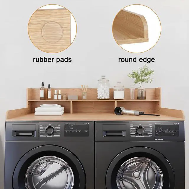 Alt view image 3 of 7 - Washer Dryer Countertop with Shelf, 2-Tier Laundry Countertop Over Washer and Dryer, 54" x 27.55" Wooden Table for Folding Clothes for Laundry Room Organization and Storage (Oak)
