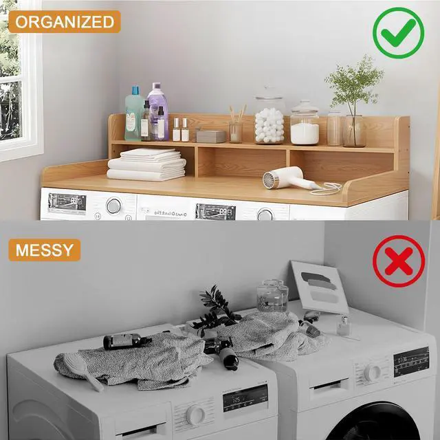 Alt view image 4 of 7 - Washer Dryer Countertop with Shelf, 2-Tier Laundry Countertop Over Washer and Dryer, 54" x 27.55" Wooden Table for Folding Clothes for Laundry Room Organization and Storage (Oak)