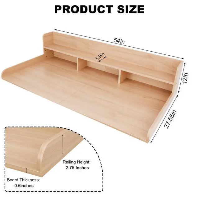 Alt view image 6 of 7 - Washer Dryer Countertop with Shelf, 2-Tier Laundry Countertop Over Washer and Dryer, 54" x 27.55" Wooden Table for Folding Clothes for Laundry Room Organization and Storage (Oak)