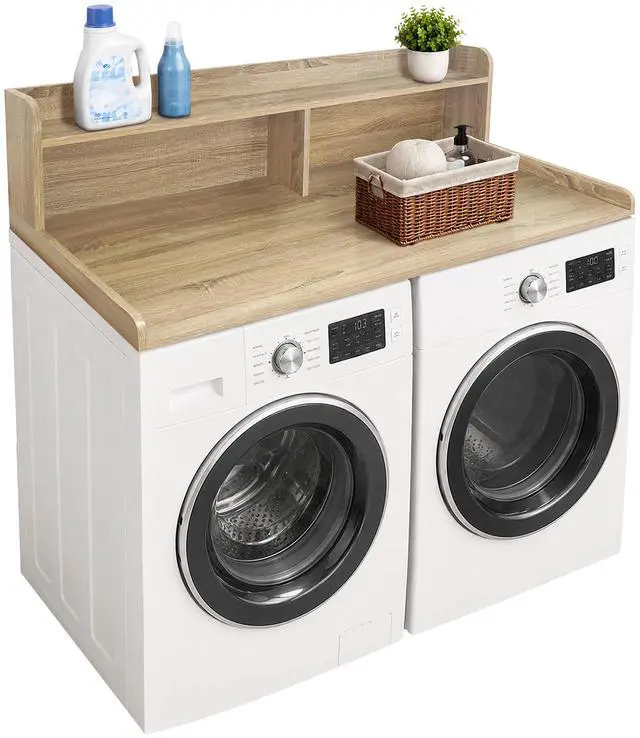 Main image of Laundry Countertop with 2-Tier Shelf Universal Fit, Washer and Dryer Countertop with Storage Space, Shelf Height 11.5 Inches, Solid Wood Core, White Oak