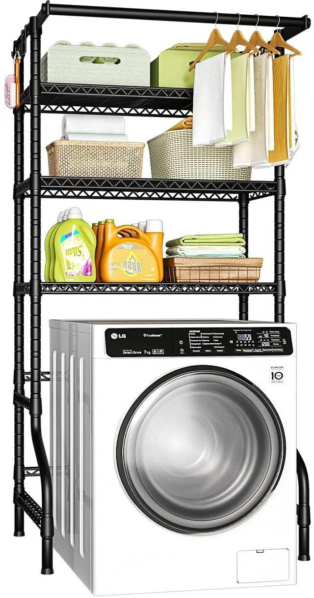 Main image of U11 Over Washer and Dryer Shelves, 3 Tiers Laundry Room Storage and Organizer Standing Shelf, Metal Freestanding Clothes Drying Rack, 33.9" W x 19.7" D x 77.6" H, Black