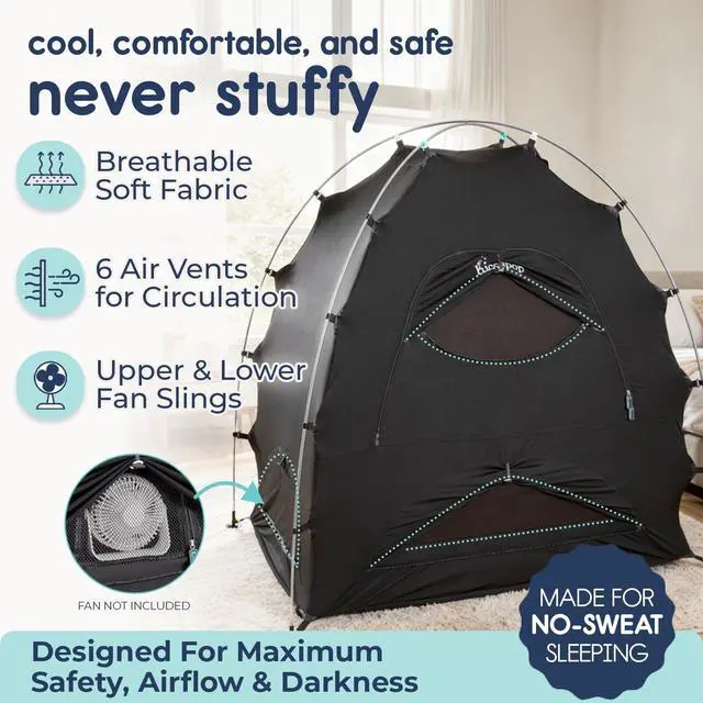 Alt view image 3 of 6 - Daydreamer Blackout Tent for Pack and Play, Original Patented 2-Door Sleep Pod for Kids & Babies, Blocks 98% of Light for Better Sleep Anywhere, Black