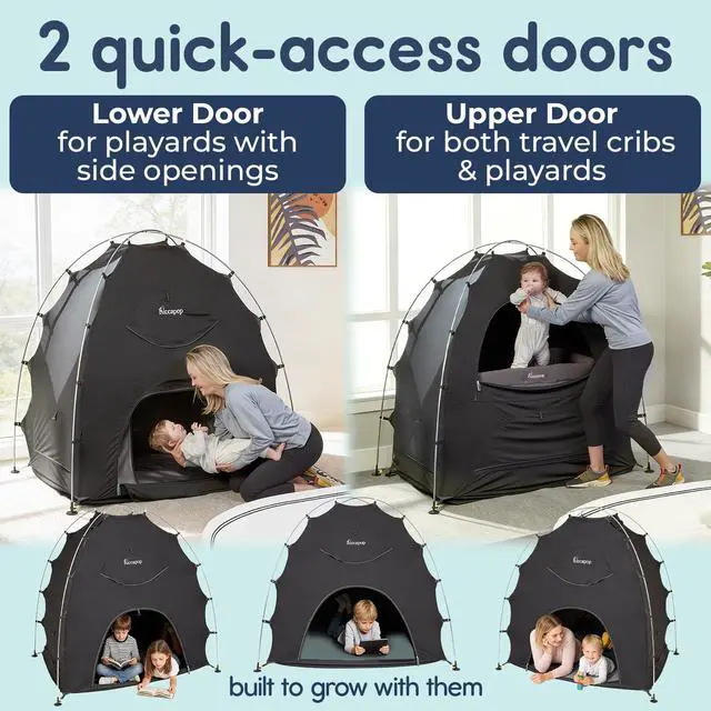 Alt view image 4 of 6 - Daydreamer Blackout Tent for Pack and Play, Original Patented 2-Door Sleep Pod for Kids & Babies, Blocks 98% of Light for Better Sleep Anywhere, Black