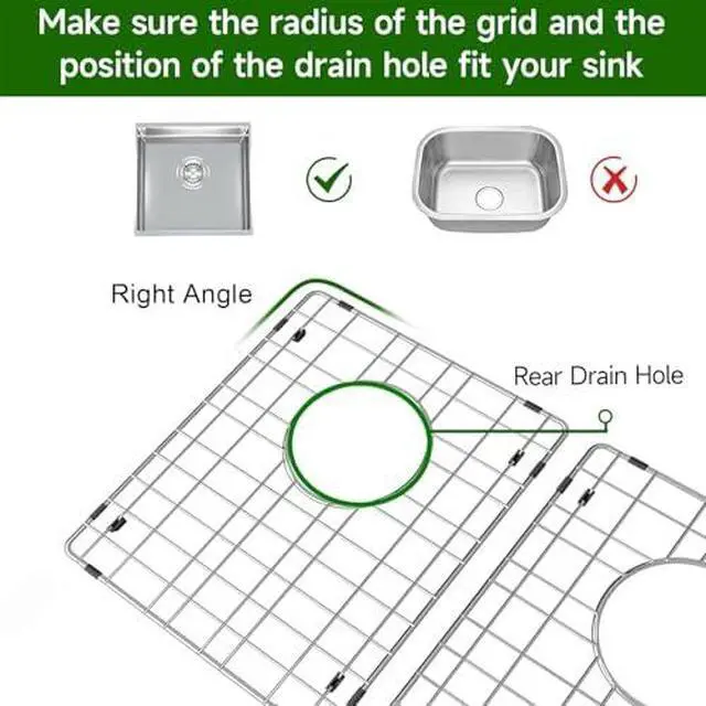 Alt view image 7 of 7 - 15"x13" Sink Grate for Bottom of Kitchen Sink, Stainless Steel Sink Protectors for Kitchen Sink with Rear Drain, Sink Rack for Bottom of Sink with Sink Strainers, for Right Angle Sink