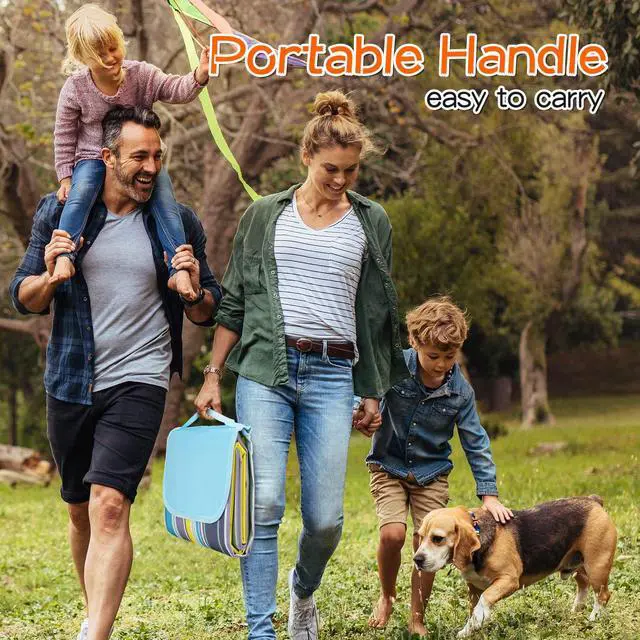 Alt view image 7 of 7 - 6 Pcs Beach Blankets Waterproof Sandproof Extra Large 80 x 60 Inch Outdoor Picnic Blankets Foldable Portable Beach Mat Tote Travel Supplies for Camping Park Grass(Blue Stripes)