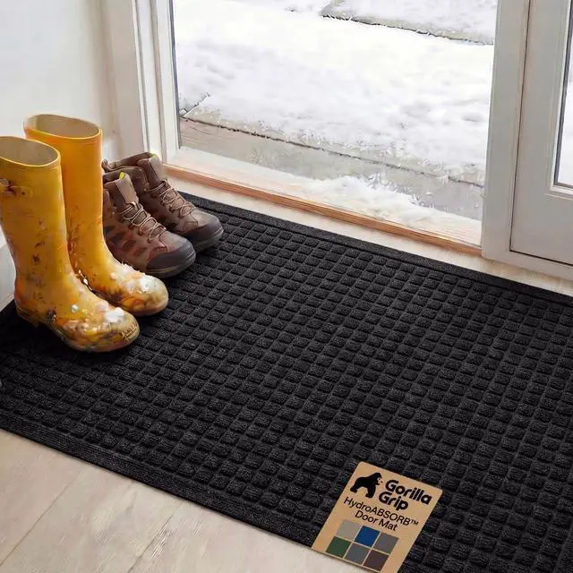 Main image of Ultra Absorbent Front Door Mat Outside Entrance, 47x35, Traps Dirt and Moisture, HydroABSORB Indoor Outdoor Doormat Holds Up to 6 Cups Water, Stain and Fade Resistant Welcome Mat, Black