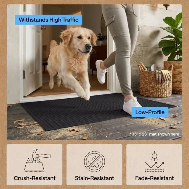 Alt view image 4 of 7 - Ultra Absorbent Front Door Mat Outside Entrance, 47x35, Traps Dirt and Moisture, HydroABSORB Indoor Outdoor Doormat Holds Up to 6 Cups Water, Stain and Fade Resistant Welcome Mat, Black