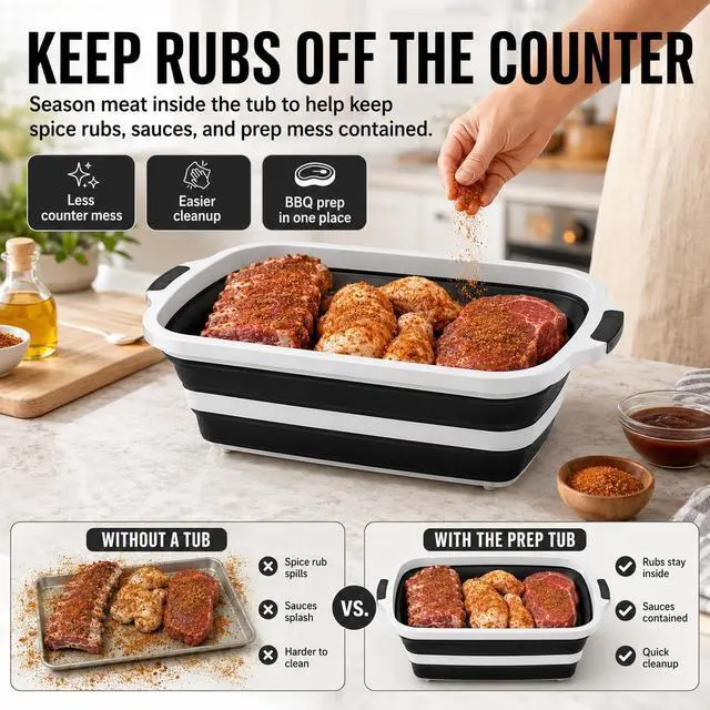 Alt view image 2 of 6 - BBQ Prep Tub, 30L Black XX-Large Collapsible Sink for Marinade