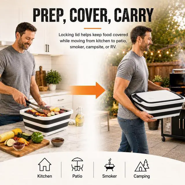 Alt view image 3 of 6 - BBQ Prep Tub, 30L Black XX-Large Collapsible Sink for Marinade