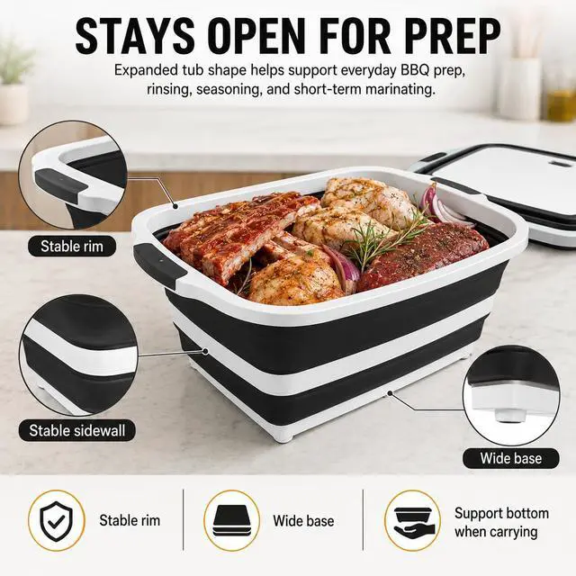 Alt view image 5 of 6 - BBQ Prep Tub, 30L Black XX-Large Collapsible Sink for Marinade