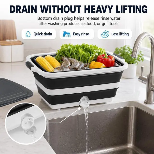 Alt view image 6 of 6 - BBQ Prep Tub, 30L Black XX-Large Collapsible Sink for Marinade