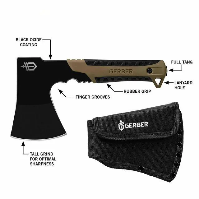 Alt view image 3 of 4 - Gear Pack Hatchet - 3.5" Steel Blade Axe with Full Tang - Survival, Bushcraft and Camping Gear - with Mountable Nylon Sheath - Brown