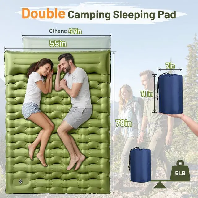 Alt view image 7 of 7 - Double Inflatable Camping Sleeping Pad,Thick 6 inch 2 Person Ultralight Sleeping Mat with Built-in Foot Pump and Pillow,Camping Essentials for Hiking,Backpacking,Traveling, Tent
