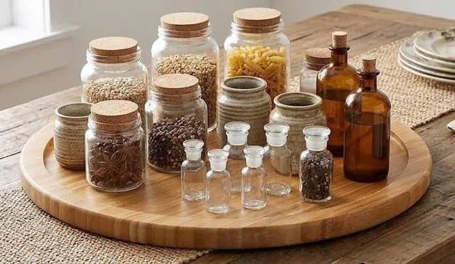 Alt view image 5 of 7 - Bamboo Wooden Non-Skid Lazy Susan Turntable Fully Rotating Pantry Cabinet