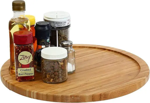Alt view image 4 of 7 - Bamboo Wooden Non-Skid Lazy Susan Turntable Fully Rotating Pantry Cabinet