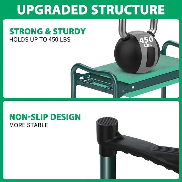 Alt view image 2 of 6 - Garden Kneeler and Seat 11.14 Wider Larger Soft Kneeling Pad Garden Bench with 2 Large Tools Pouches Heavy Duty Foldable Garden Stool Gardening Gifts for Women Men Gardeners Seniors, Green
