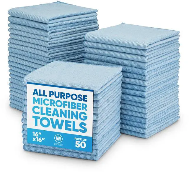 Main image of 16" x 16" All Purpose Towels - 50 Pack - Reusable Wash Cloths, Dust, Kitchen, Car, Shop Rags for Cleaning (Blue)