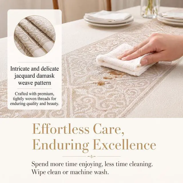 Alt view image 3 of 7 - Rectangle Linen Tablecloth Luxury Totem Spillproof Cloth 55x134 Inch