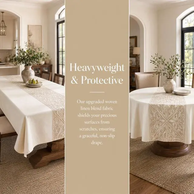 Alt view image 7 of 7 - Rectangle Linen Tablecloth Luxury Totem Spillproof Cloth 55x134 Inch