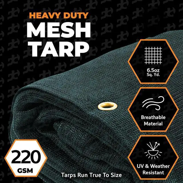 Alt view image 3 of 5 - Heavy Duty Green Mesh Tarp 8' x 10' 70% Sunblock Shade Cloth with Grommets for Garden, Fence, Privacy Screen, Canopies, Dump Trucks, Pool Cover Tear & Weather Resistant