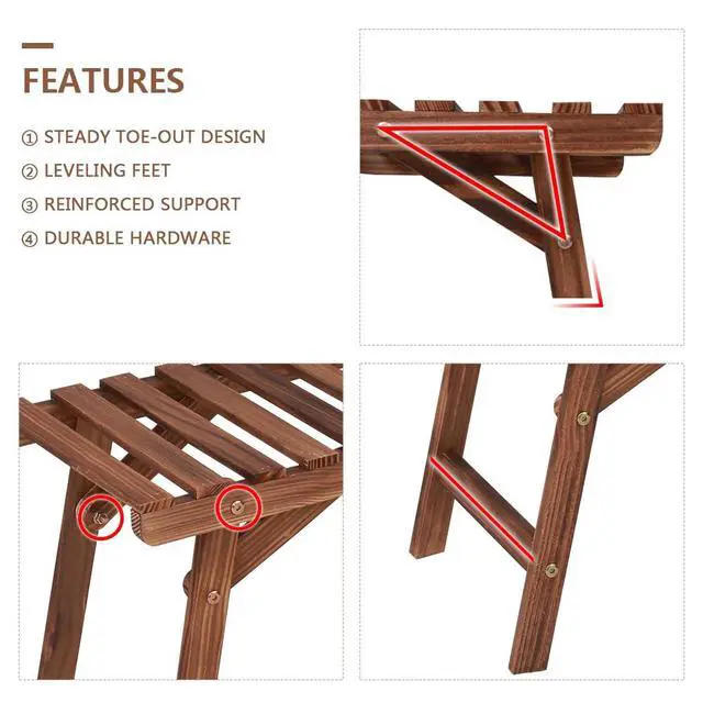 Alt view image 4 of 7 - 3 Tier Ladder Plant Shelf Wood Plant Stand for Indoor Outdoor