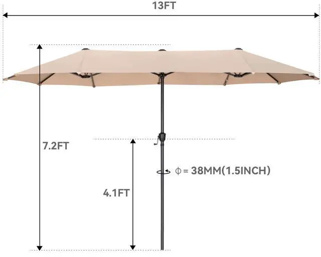 Alt view image 2 of 6 - 13 ft Outdoor Patio Umbrella, Large Rectangular Table Umbrellas